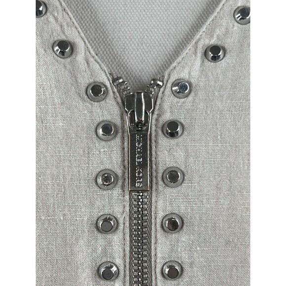 Michael Kors Women Oatmeal Linen Tunic Top V Neck Silver Studs Zippers Small - Picture 3 of 10
